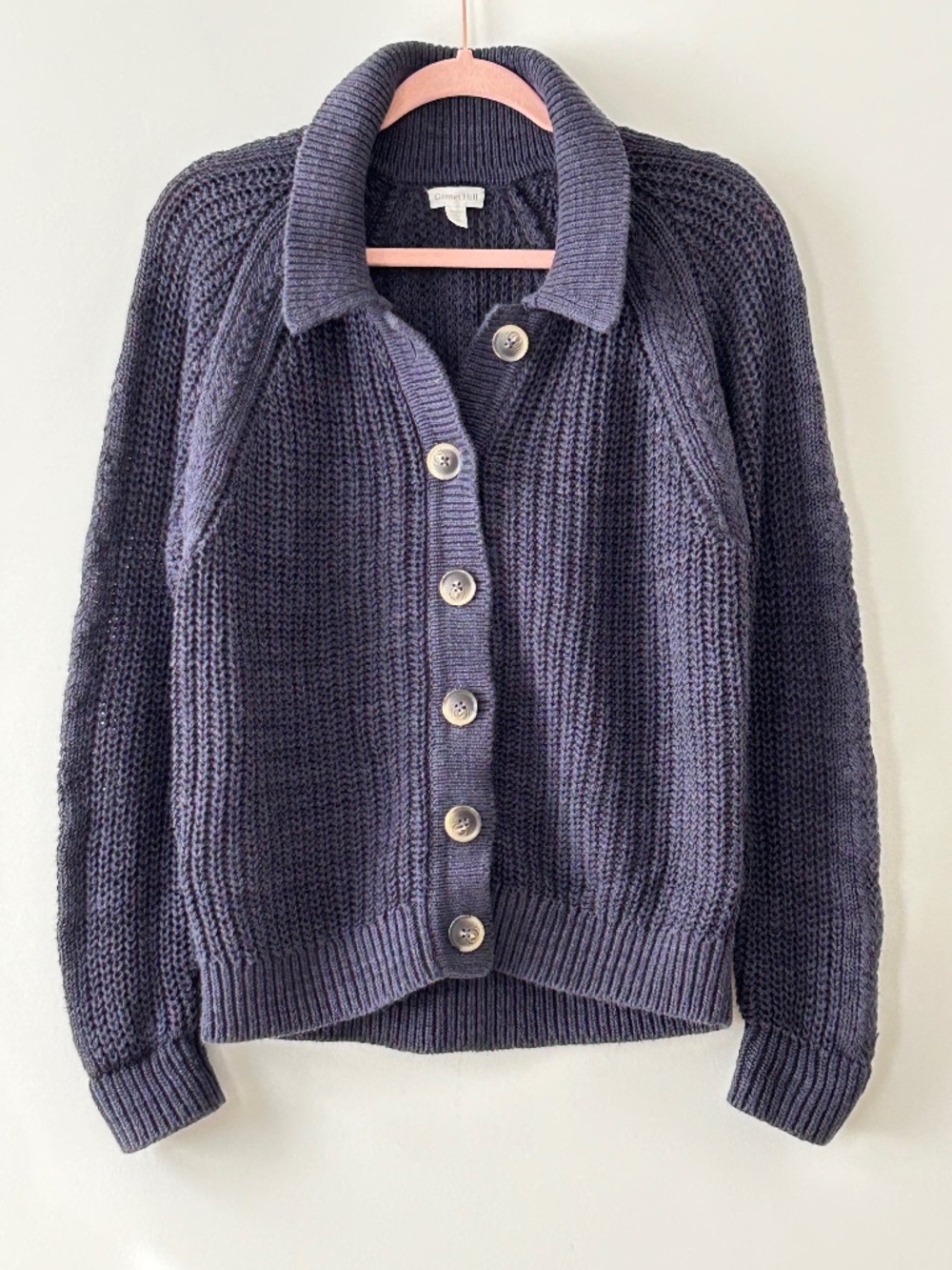 Garnet Hill Navy Blue Maren Linen & Organic Cotton Cardigan